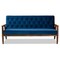 Baxton Studio Sorrento Blue Velvet Upholstered Walnut Finished Wooden 3-seater Sofa 160-9940 - alternate 4